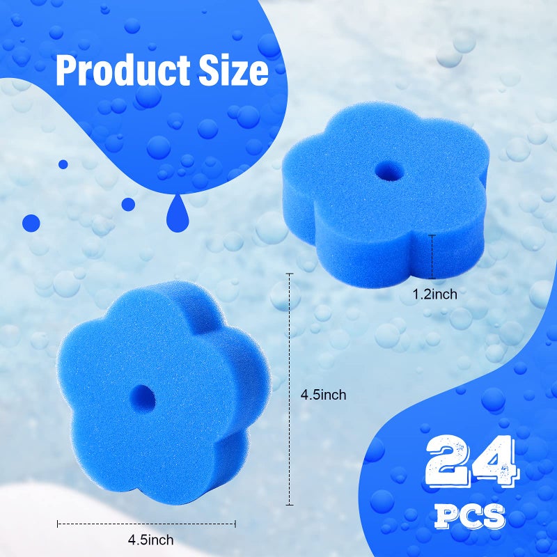 Chuangdi 24 Pieces Sponge for Hot Tub Accessories, Flower Oil Scum Absorber for Swimming Pool and Spa (Blue) - Image 2